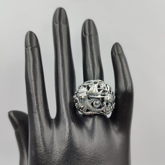 Samuel B Behnam Sterling Silver 925 18K Gold Sea Creatures Cocktail Ring Sz 7 - Picture 7 of 14